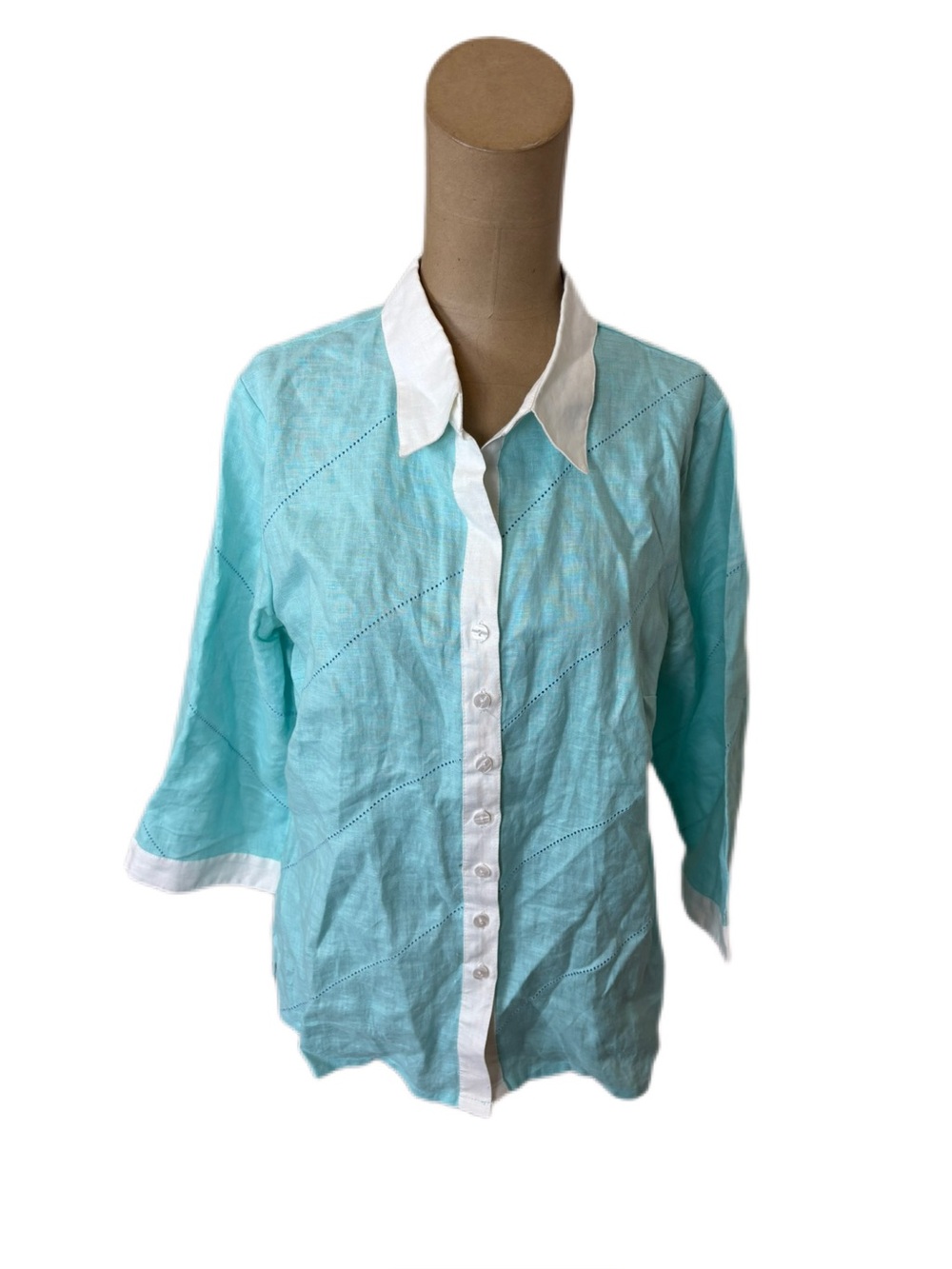 Soft Surroundings Blue & White Linen Button Down Shirt Size Medium